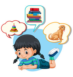 Girl Thinking Of Books And Dog