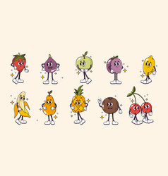 Retro Cartoon Character Fruits Expressions