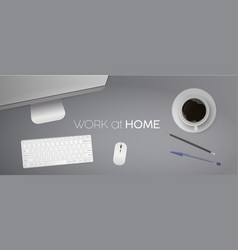 Work At Home Banner Flat Lay Top View Office Desk