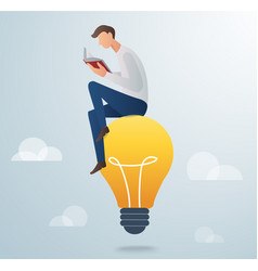 Man Reading Book Sitting On Light Bulb