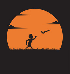 Silhouette A Boy Running With A Paper Plane