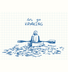 Sketch Of Kayaking Woman View From Behind