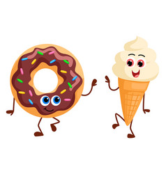 Cartoon Dessert Characters Funny Donut And Ice