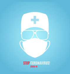 Medic In Protective Medical Mask And Hat Simple