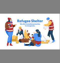 Women And Children With Luggage In A Shelter