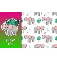 Cute Elephant Card And Seamless Pattern For Baby