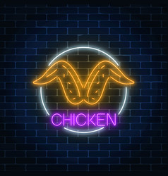 Neon Glowing Sign Of Chicken Wings In Circle