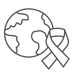 Planet Earth And Cancer Ribbon Thin Line Icon