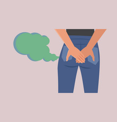 Woman Covering Her Pants Feeling Gassy Cartoon