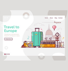 Europe Vacation Travel Banner In Line Art