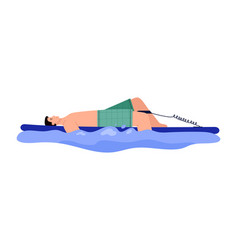 Relaxed Man Laying On Paddle Board Flat