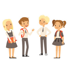 School Kids Standing Together Cartoon Children