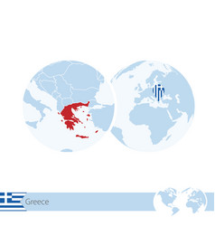 Greece On World Globe With Flag And Regional Map