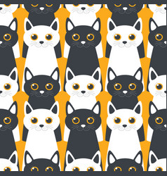 Black And White Cartoon Cute Cats On A Yellow