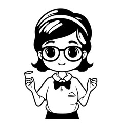 Cute Schoolgirl In Eyeglasses Cartoon Graphic