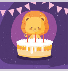 Lion Cartoon With Happy Birthday Cake