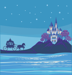 Horse Carriage And A Medieval Castle In Night