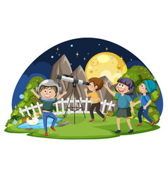 Scene With Kids Observing Night Sky