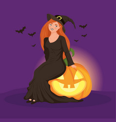 Witch Seated In Pumpkin Scene