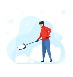 Young Man With A Shovel Cleans Snow