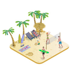 Isometric People On Tropical Beach Concept