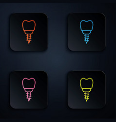 Color Neon Line Dental Implant Icon Isolated