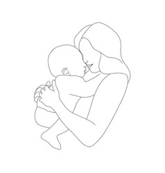 Mother And Child In Linear Style Happy Mom