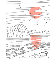 Simple Drawing Of Sunset Or Sunrise On Sea