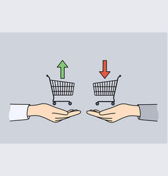 Traders Hands With Consumer Baskets And Up Or Down