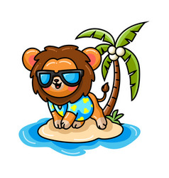 Cute Baby Lion Cartoon With Sunglasses