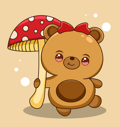 Cute Bear Holding Mushroom