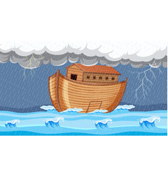 Big Wooden Boat Floating In Heavy Rainstorm