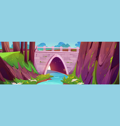 Stone Bridge Across River In Forest