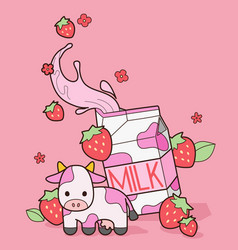 Strawberry Milk Carton With Cute Cow