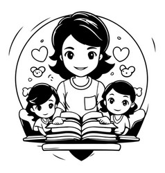 Mother Reading A Book With Her Children Of A