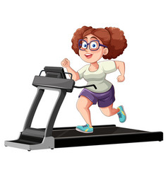 Chubby Middle-age Woman Running On Treadmill