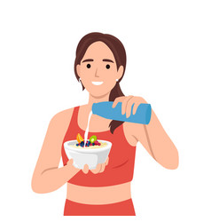 Young Woman Preparing Healthy Breakfast Adding