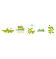 Cute Crocodile Characters Set Funny Alligator