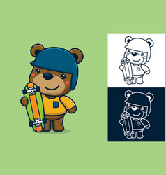 Funny Bear In Skater Costume With Skateboard