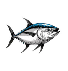 Tuna Sea Fish Drawn In Ink Black And White