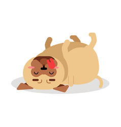 Funny Pug Dog Character Lying On Its Back