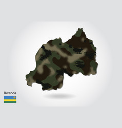 Rwanda Map With Camouflage Pattern Forest - Green