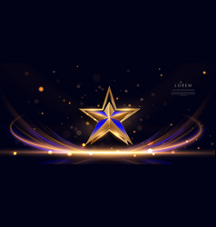 Abstract Gold Star With Light Ray On Dark Blue