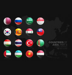 Asian Countries Flags Glossy Round Icons Set