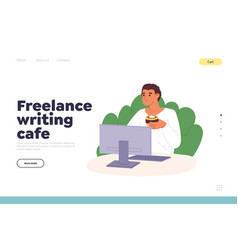 Freelancer Writing In Cafe Concept Of Landing Page