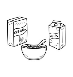 Bowl Of Cereal With Milk In Doodle Style