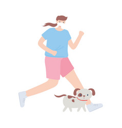 People With Medical Face Mask Girl Running