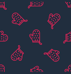 Red Line Oven Glove Icon Isolated Seamless Pattern