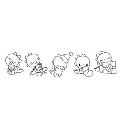 Set Of Kawaii Christmas Dino Coloring Page