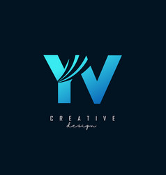 Creative Blue Letters Yv Y V Logo With Leading